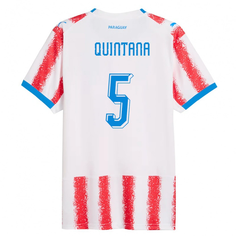 Danxen Män Paraguay Lucas Quintana #5 Vit Röd Blå Hemmatröja Matchtröjor 26-28 Tröjor T-Tröja
