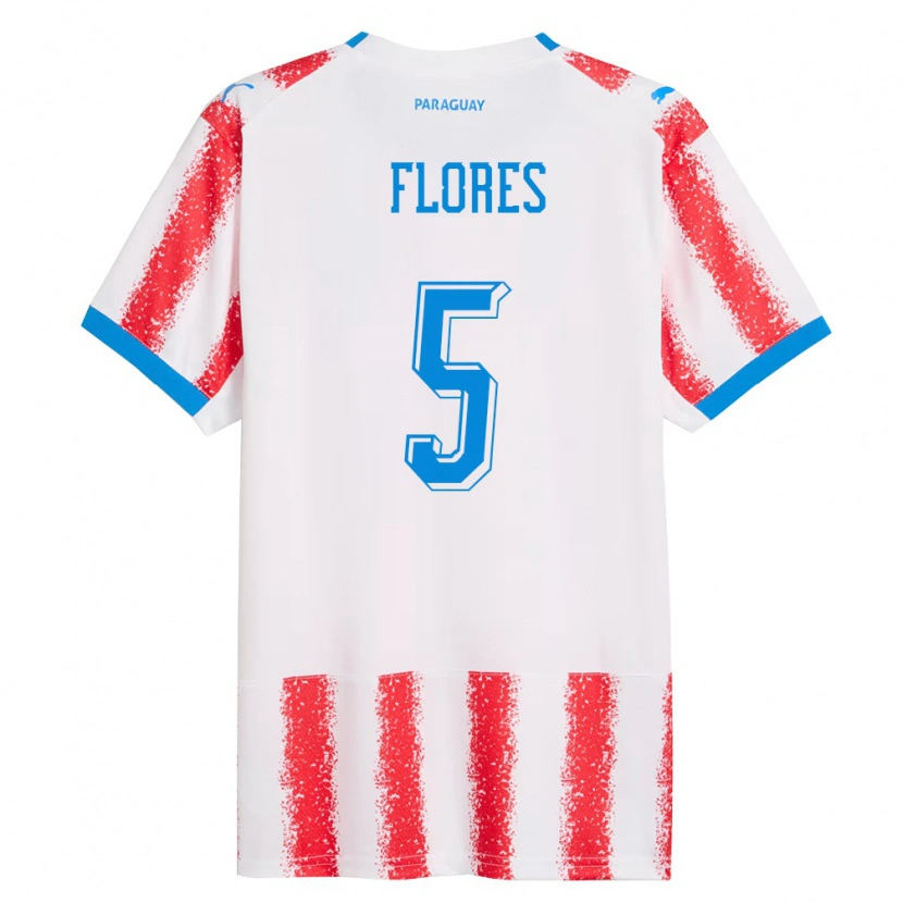 Danxen Män Paraguay Gilberto Flores #5 Vit Röd Blå Hemmatröja Matchtröjor 26-28 Tröjor T-Tröja