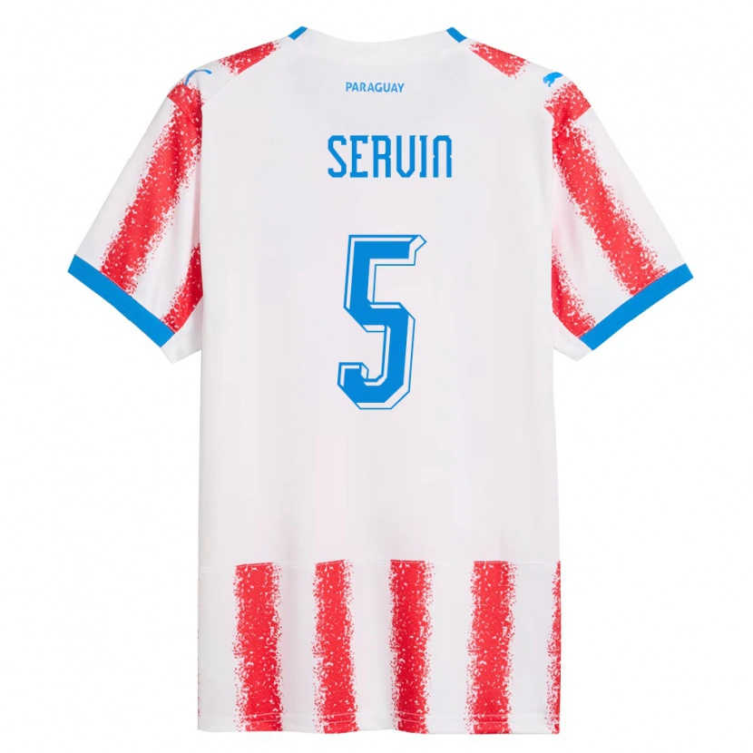 Danxen Män Paraguay Thiago Servín #5 Vit Röd Blå Hemmatröja Matchtröjor 26-28 Tröjor T-Tröja