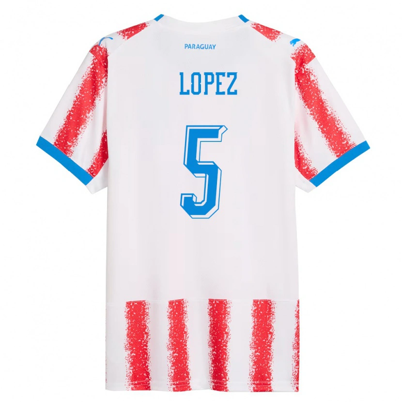 Danxen Män Paraguay Óscar López #5 Vit Röd Blå Hemmatröja Matchtröjor 26-28 Tröjor T-Tröja