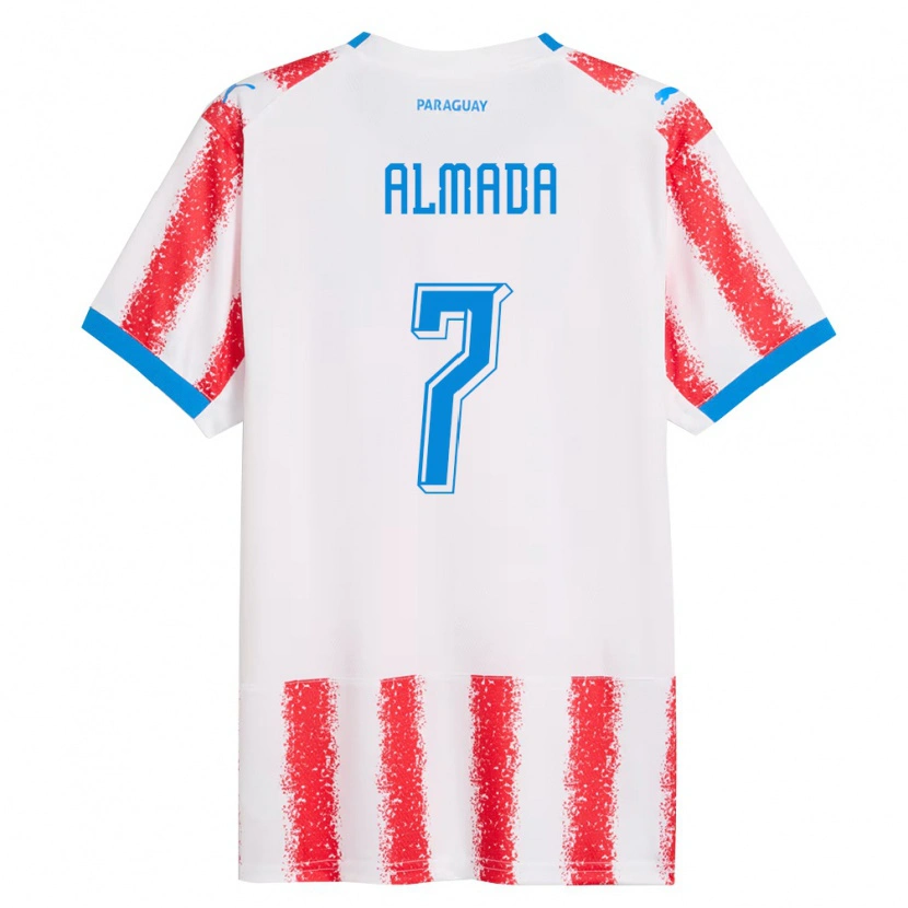 Danxen Män Paraguay Derlis Almada #7 Vit Röd Blå Hemmatröja Matchtröjor 26-28 Tröjor T-Tröja