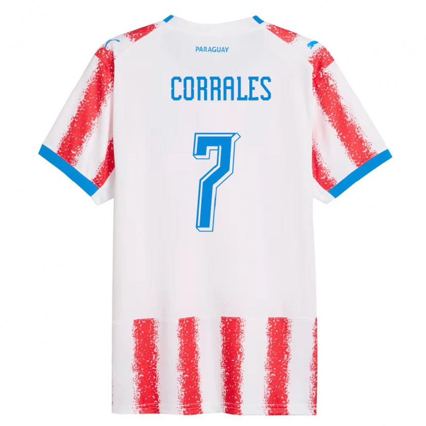 Danxen Män Paraguay Ever Corrales #7 Vit Röd Blå Hemmatröja Matchtröjor 26-28 Tröjor T-Tröja