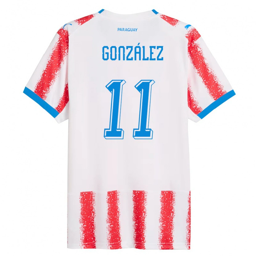 Danxen Män Paraguay Diego González #11 Vit Röd Blå Hemmatröja Matchtröjor 26-28 Tröjor T-Tröja