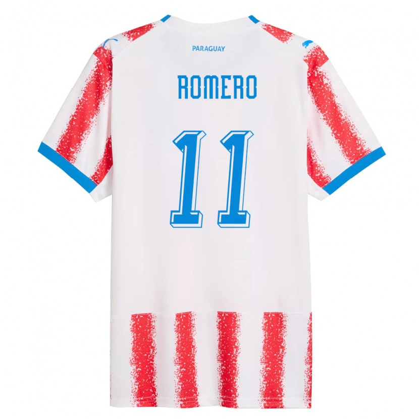 Danxen Män Paraguay Ángel Romero #11 Vit Röd Blå Hemmatröja Matchtröjor 26-28 Tröjor T-Tröja