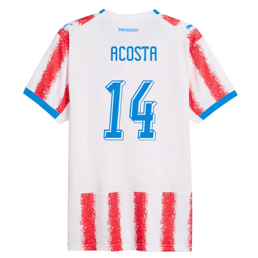 Danxen Män Paraguay Emilio Acosta #14 Vit Röd Blå Hemmatröja Matchtröjor 26-28 Tröjor T-Tröja