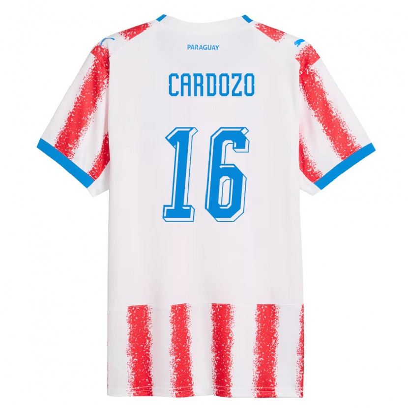 Danxen Män Paraguay Juan Cardozo #16 Vit Röd Blå Hemmatröja Matchtröjor 26-28 Tröjor T-Tröja