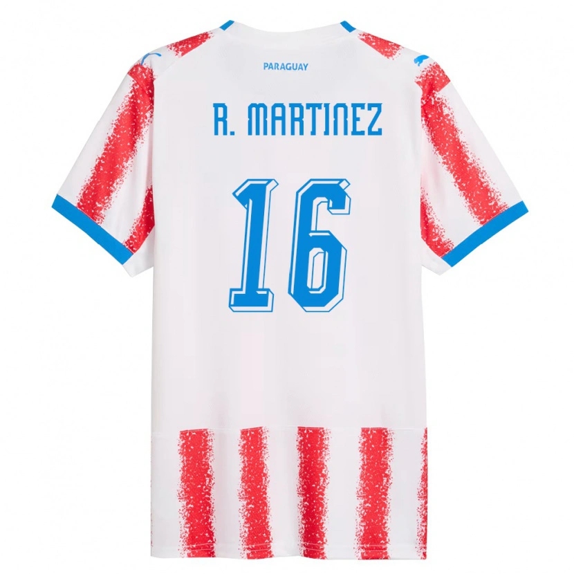 Danxen Män Paraguay Ramona Martínez #16 Vit Röd Blå Hemmatröja Matchtröjor 26-28 Tröjor T-Tröja