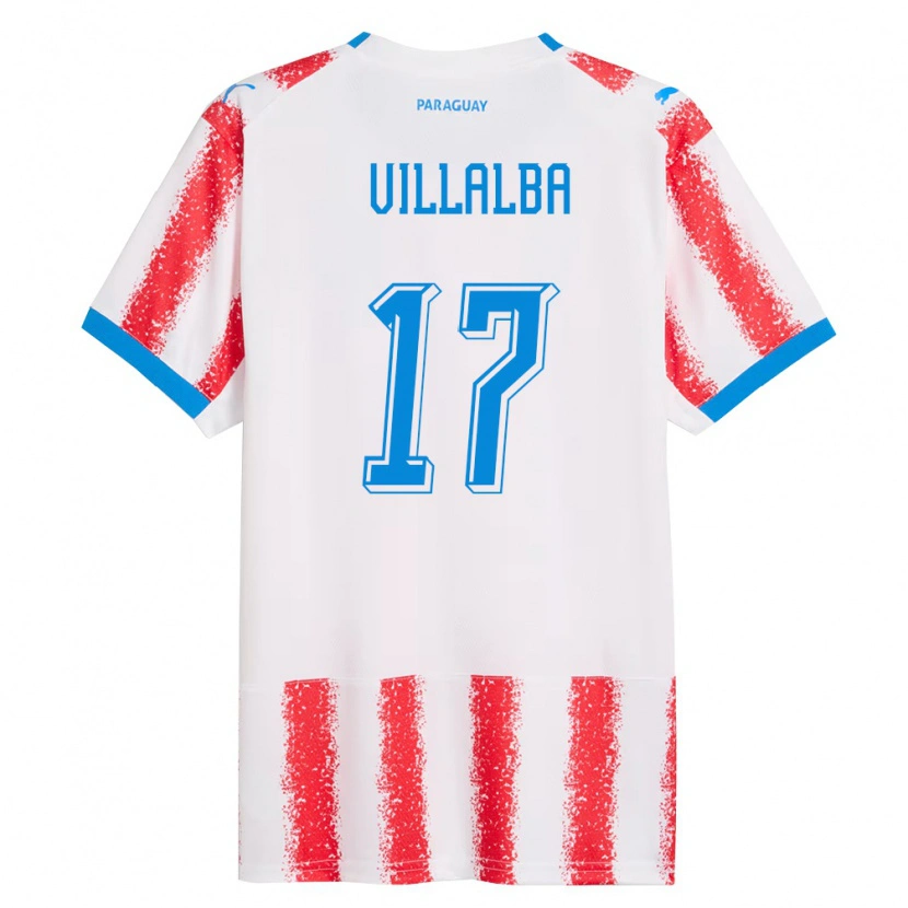 Danxen Män Paraguay Rodrigo Villalba #17 Vit Röd Blå Hemmatröja Matchtröjor 26-28 Tröjor T-Tröja