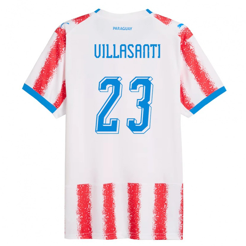 Danxen Män Paraguay Mathías Villasanti #23 Vit Röd Blå Hemmatröja Matchtröjor 26-28 Tröjor T-Tröja