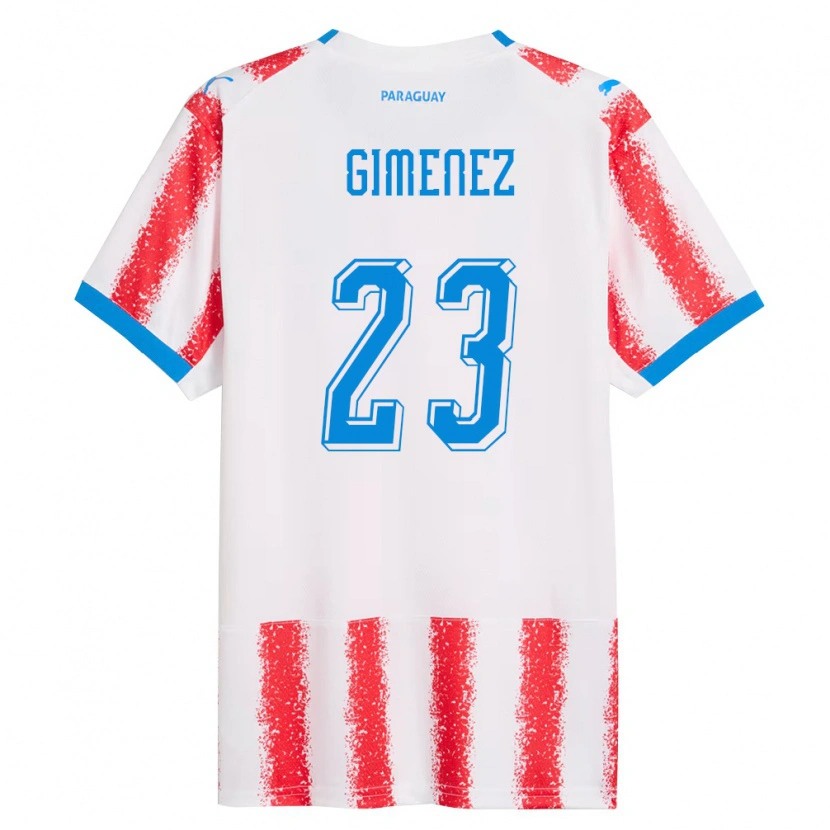 Danxen Män Paraguay Miguel Giménez #23 Vit Röd Blå Hemmatröja Matchtröjor 26-28 Tröjor T-Tröja