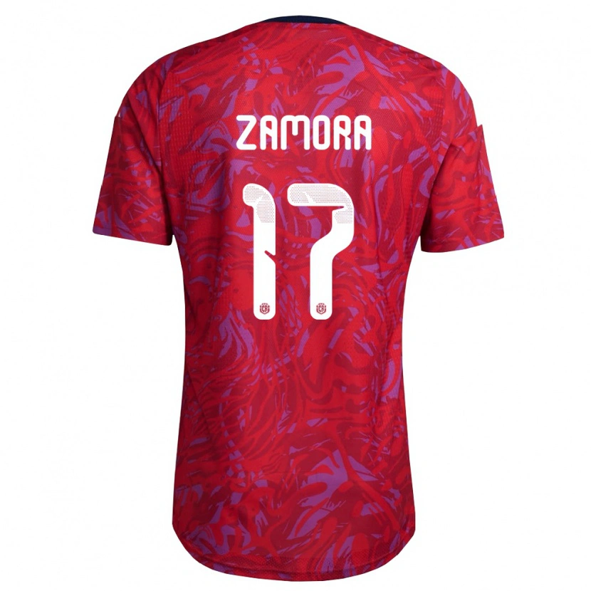 Danxen Män Costa Rica Mariano Zamora #17 Röd Lila Marin Hemmatröja Matchtröjor 26-28 Tröjor T-Tröja