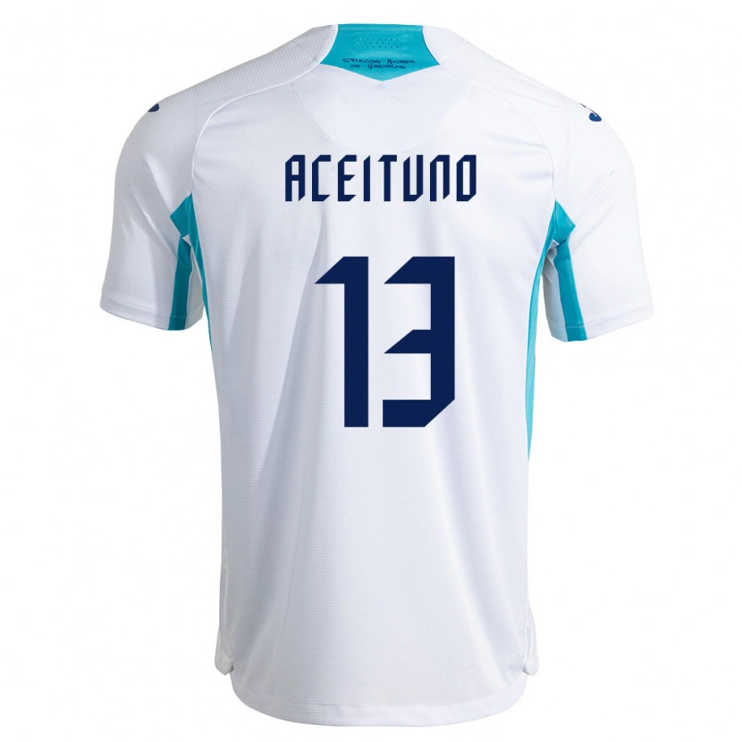 Danxen Män Honduras Marco Aceituno #13 Vit Blå Himmelblå Hemmatröja Matchtröjor 26-28 Tröjor T-Tröja