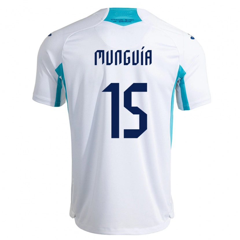 Danxen Män Honduras Edwin Munguía #15 Vit Blå Himmelblå Hemmatröja Matchtröjor 26-28 Tröjor T-Tröja