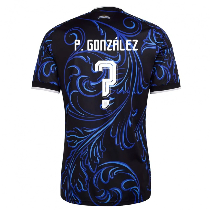 Danxen Män Argentina Pedro González #0 Svart Vit Himmelblå Bortatröja Matchtröjor 26-28 Tröjor T-Tröja