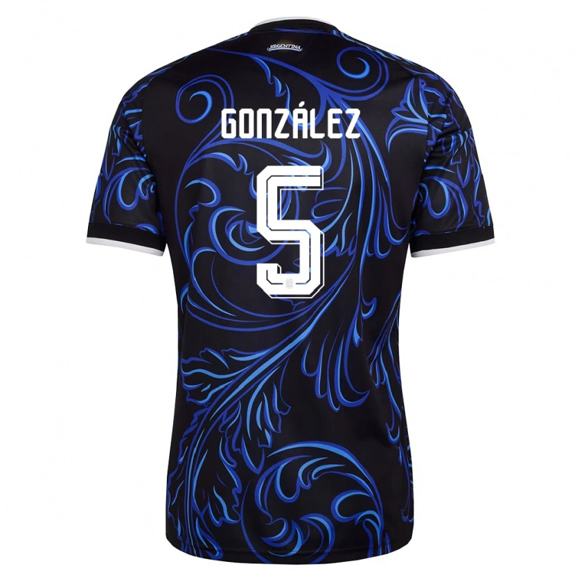 Danxen Män Argentina Maximiliano Gonzalez #5 Svart Vit Himmelblå Bortatröja Matchtröjor 26-28 Tröjor T-Tröja