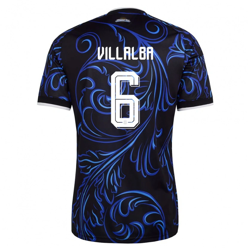 Danxen Män Argentina Juan Villalba #6 Svart Vit Himmelblå Bortatröja Matchtröjor 26-28 Tröjor T-Tröja