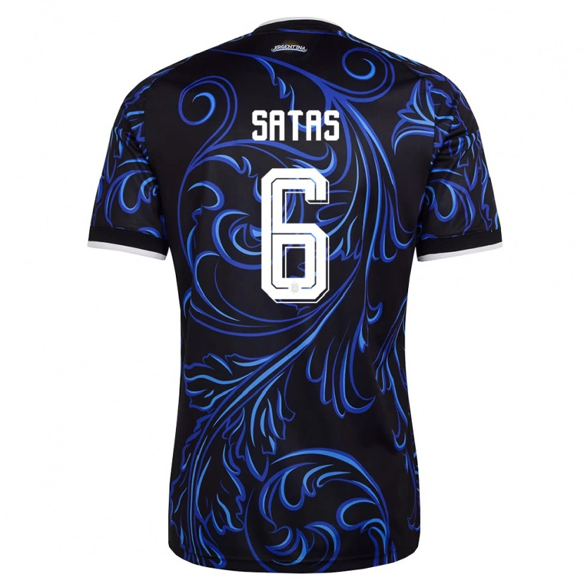 Danxen Män Argentina Matías Satas #6 Svart Vit Himmelblå Bortatröja Matchtröjor 26-28 Tröjor T-Tröja
