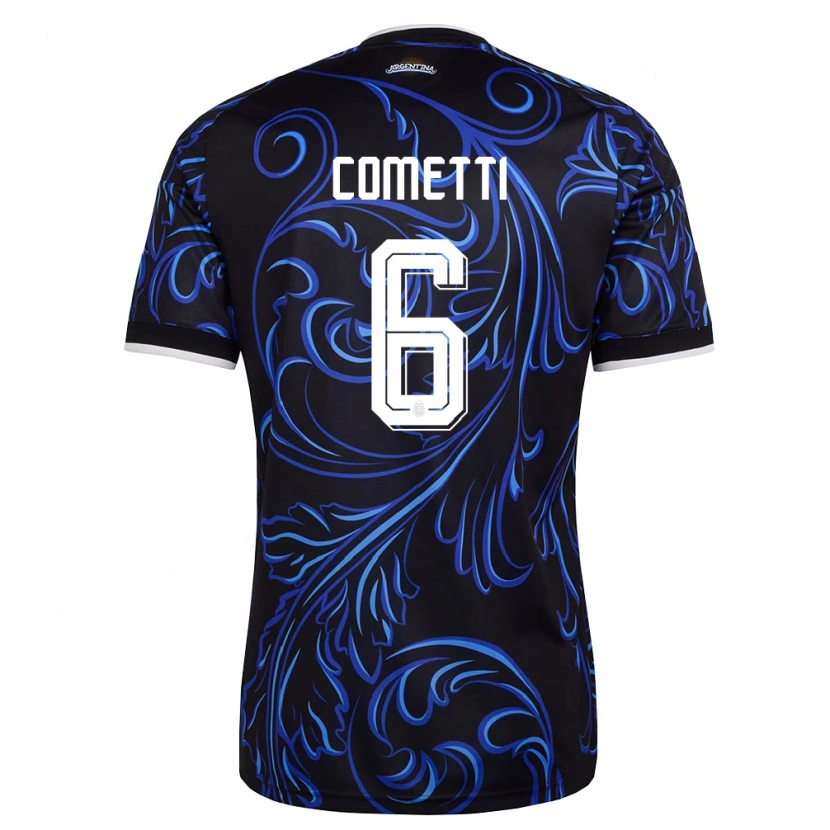 Danxen Män Argentina Aldana Cometti #6 Svart Vit Himmelblå Bortatröja Matchtröjor 26-28 Tröjor T-Tröja