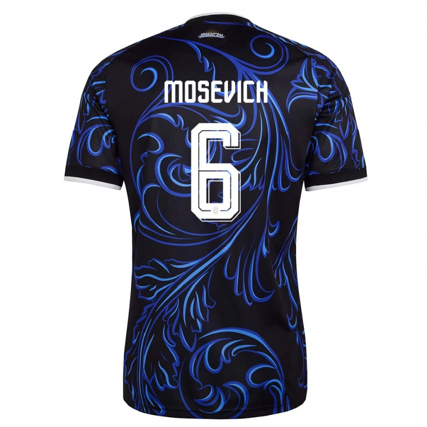 Danxen Män Argentina Leonel Mosevich #6 Svart Vit Himmelblå Bortatröja Matchtröjor 26-28 Tröjor T-Tröja