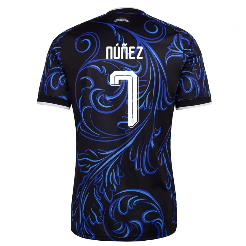 Danxen Män Argentina Romina Nunez #7 Svart Vit Himmelblå Bortatröja Matchtröjor 26-28 Tröjor T-Tröja