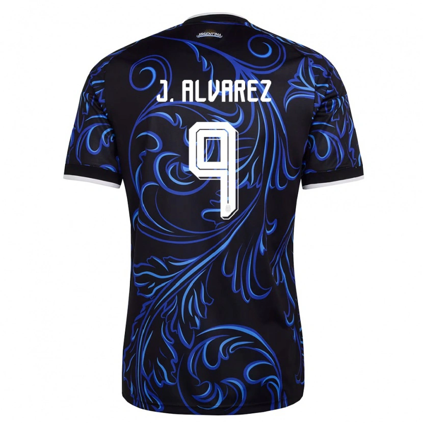 Danxen Män Argentina Julián Alvarez #9 Svart Vit Himmelblå Bortatröja Matchtröjor 26-28 Tröjor T-Tröja