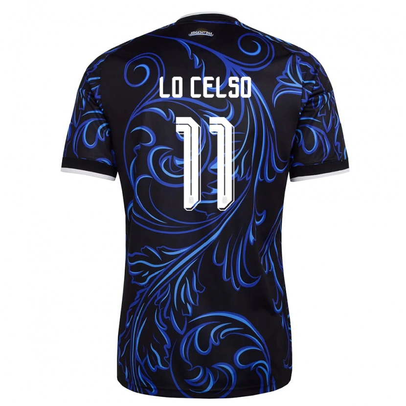 Danxen Män Argentina Giovani Lo Celso #11 Svart Vit Himmelblå Bortatröja Matchtröjor 26-28 Tröjor T-Tröja