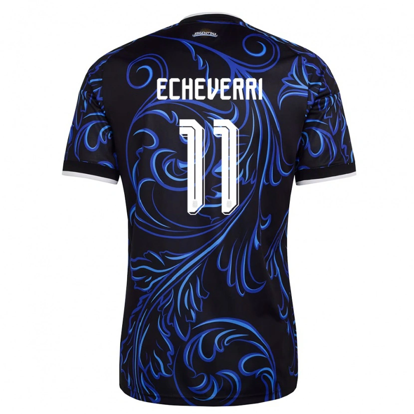 Danxen Män Argentina Claudio Echeverri #11 Svart Vit Himmelblå Bortatröja Matchtröjor 26-28 Tröjor T-Tröja