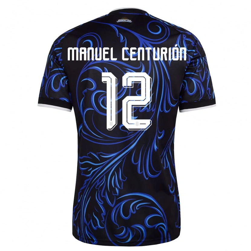 Danxen Män Argentina Juan Manuel Centurión #12 Svart Vit Himmelblå Bortatröja Matchtröjor 26-28 Tröjor T-Tröja