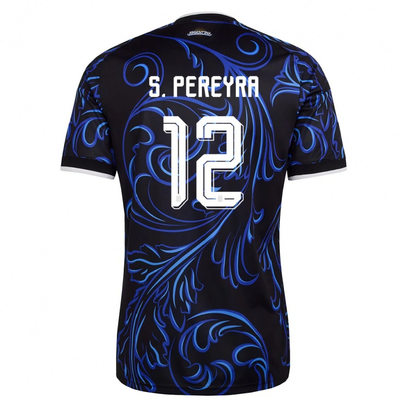 Danxen Män Argentina Solana Pereyra #12 Svart Vit Himmelblå Bortatröja Matchtröjor 26-28 Tröjor T-Tröja