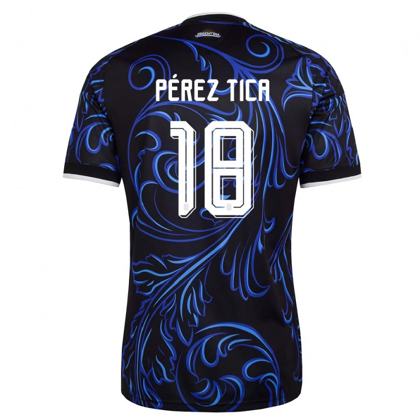 Danxen Män Argentina Jeremias Perez Tica #18 Svart Vit Himmelblå Bortatröja Matchtröjor 26-28 Tröjor T-Tröja