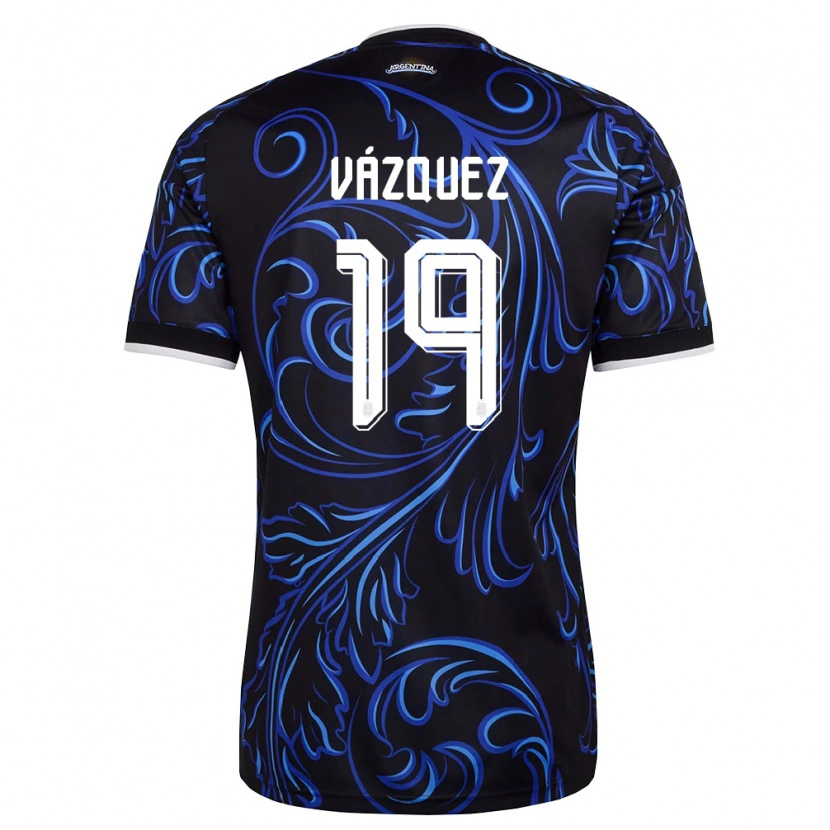 Danxen Män Argentina Gabriel Vázquez #19 Svart Vit Himmelblå Bortatröja Matchtröjor 26-28 Tröjor T-Tröja