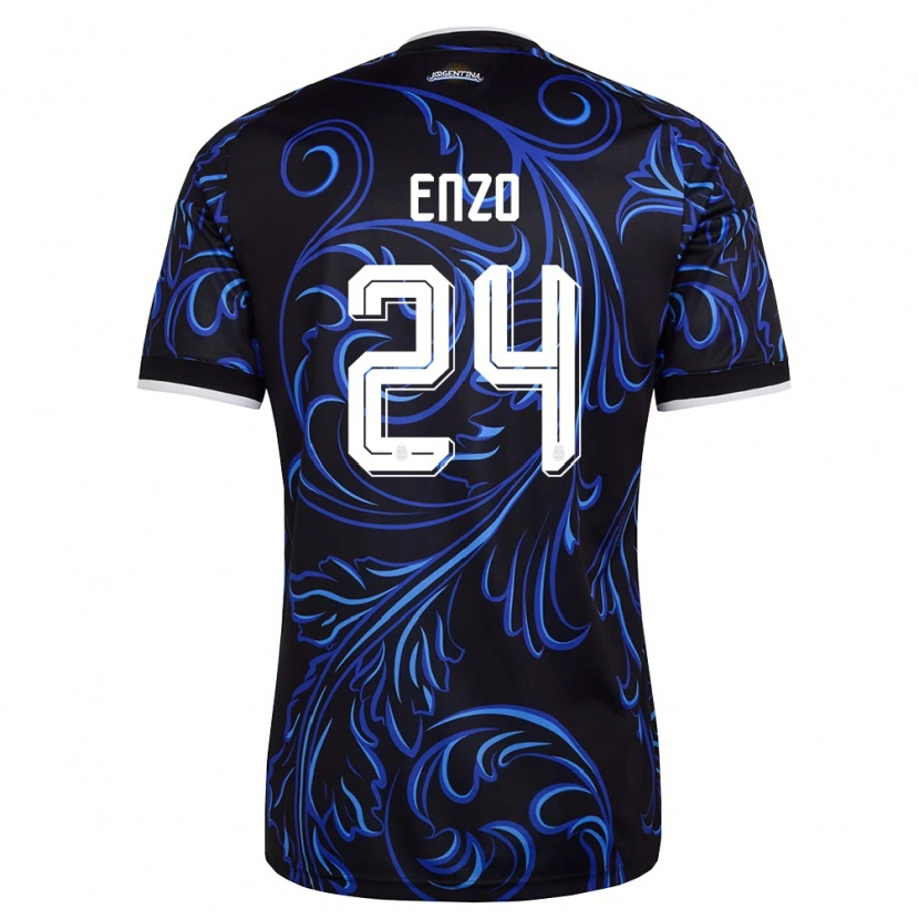 Danxen Män Argentina Enzo Fernández #24 Svart Vit Himmelblå Bortatröja Matchtröjor 26-28 Tröjor T-Tröja