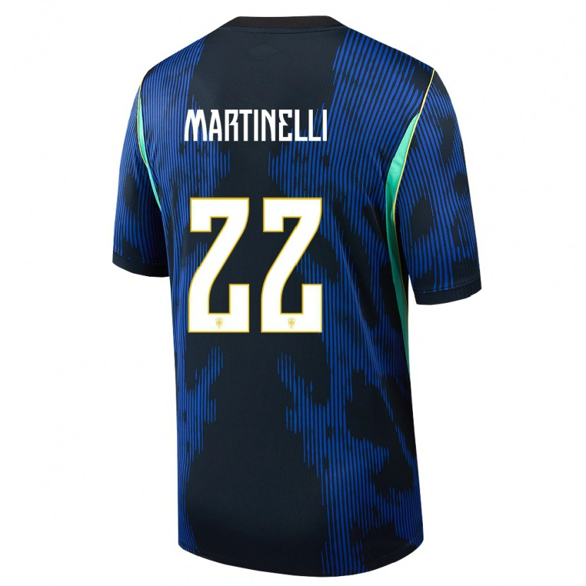 Danxen Män Brasilien Gabriel Martinelli #22 Blå Marin Gul Bortatröja Matchtröjor 26-28 Tröjor T-Tröja