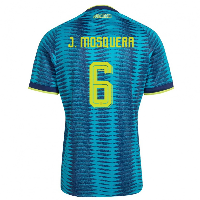 Danxen Män Colombia Juan Mosquera #6 Blå Marin Gul Bortatröja Matchtröjor 26-28 Tröjor T-Tröja