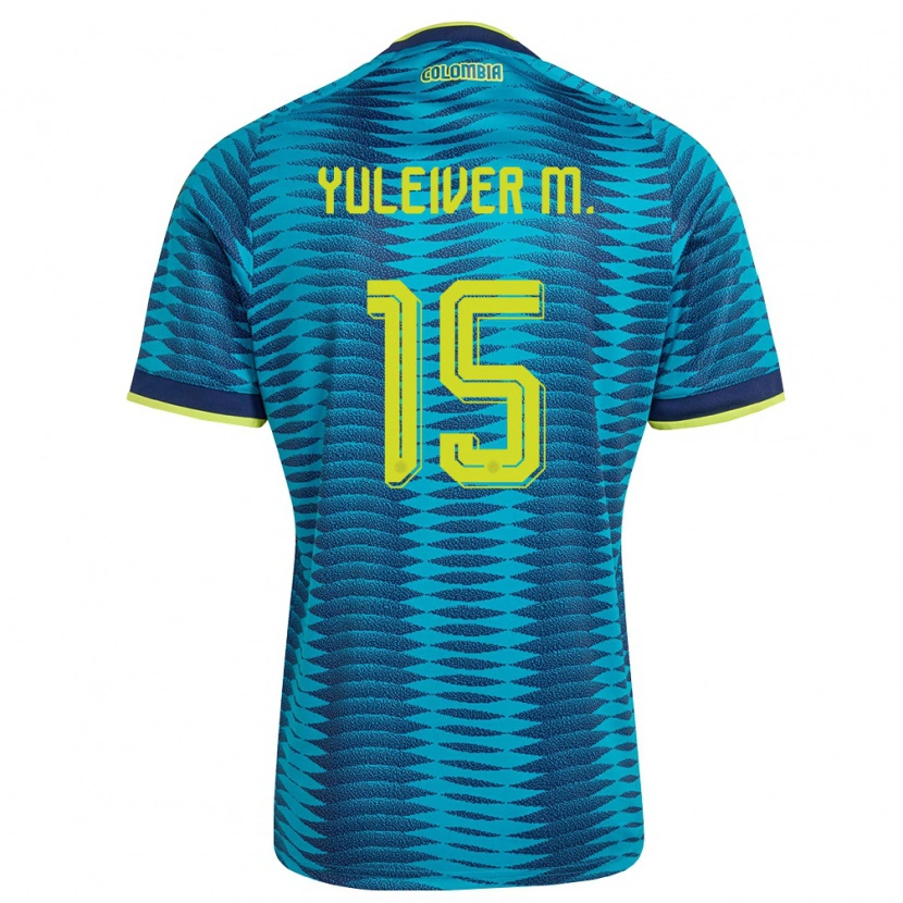 Danxen Män Colombia Yuleiver Mosquera #15 Blå Marin Gul Bortatröja Matchtröjor 26-28 Tröjor T-Tröja