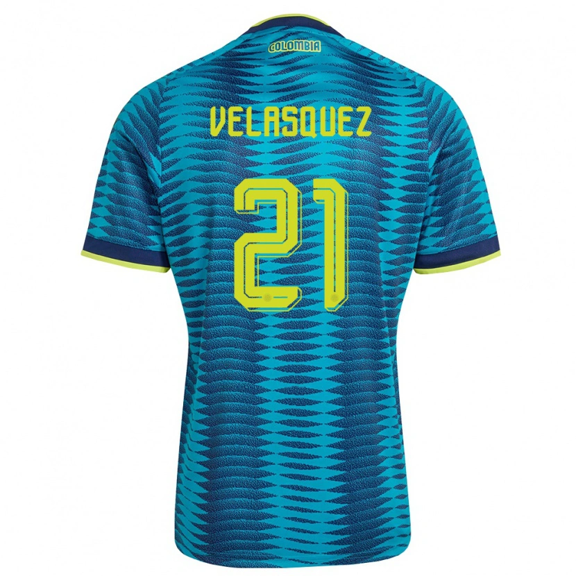 Danxen Män Colombia Samuel Velásquez #21 Blå Marin Gul Bortatröja Matchtröjor 26-28 Tröjor T-Tröja