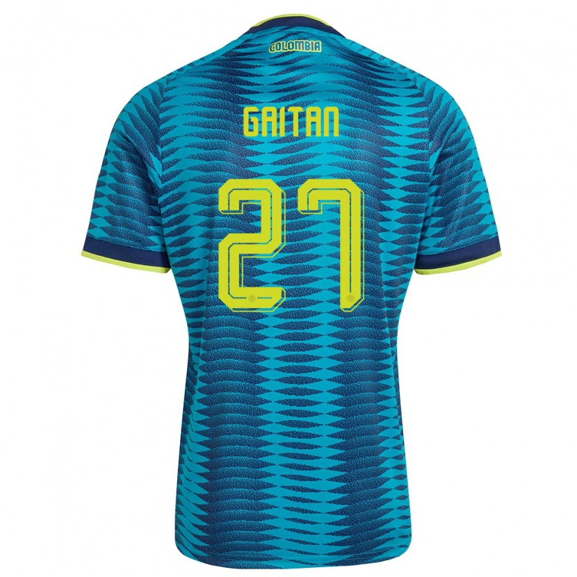 Danxen Män Colombia Natalia Gaitán #27 Blå Marin Gul Bortatröja Matchtröjor 26-28 Tröjor T-Tröja
