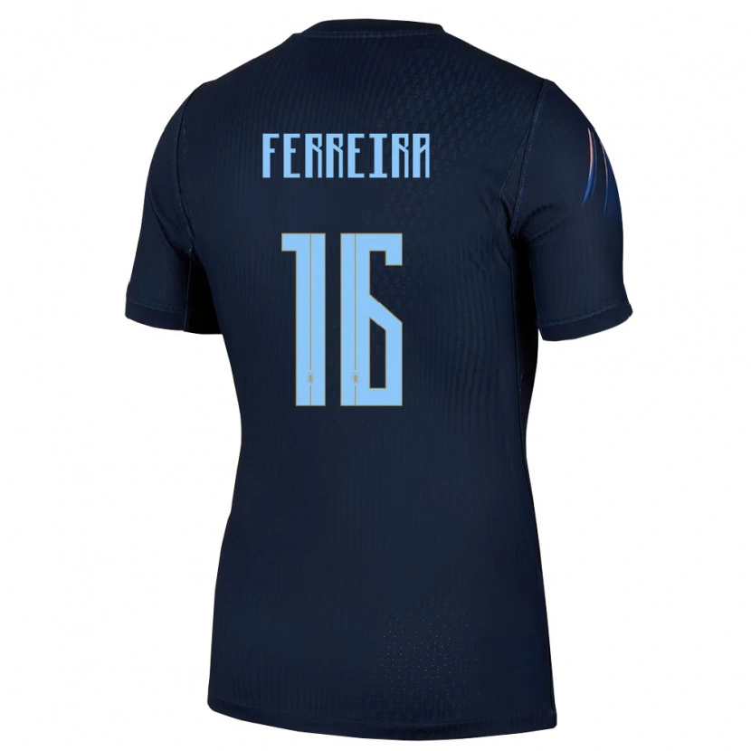 Danxen Män Uruguay Joaquin Ferreira #16 Svart Blå Bortatröja Matchtröjor 26-28 Tröjor T-Tröja