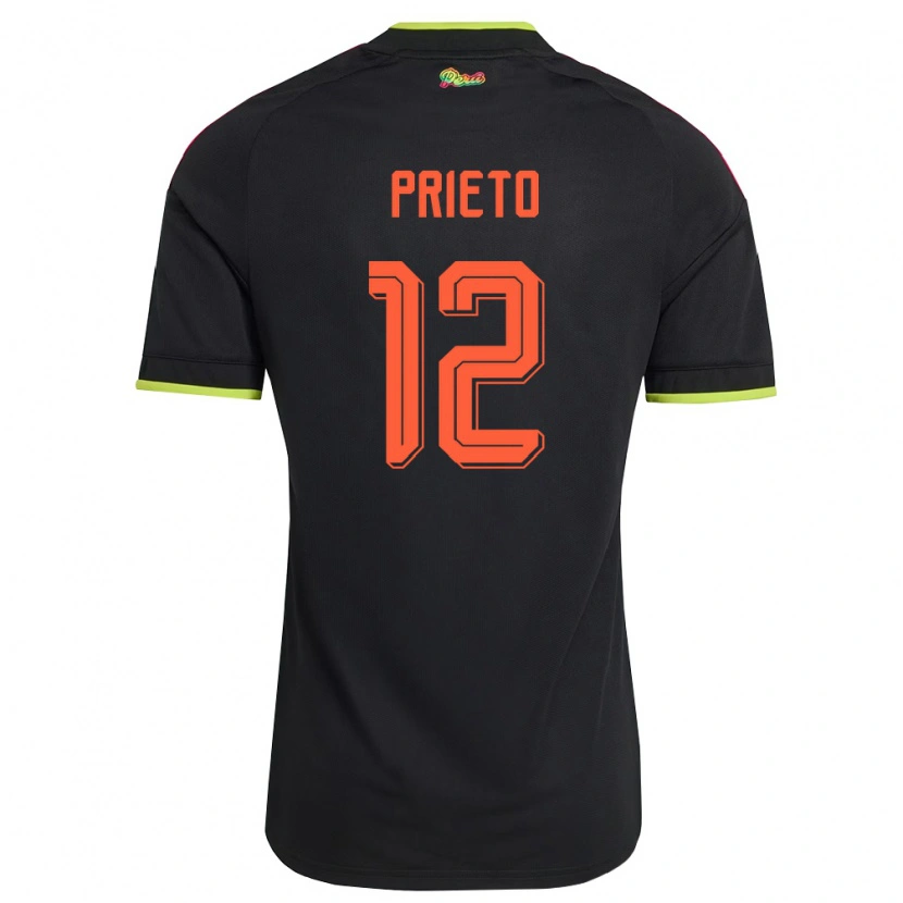Danxen Män Peru Daniel Prieto #12 Svart Gul Rosa Bortatröja Matchtröjor 26-28 Tröjor T-Tröja