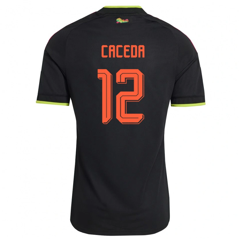 Danxen Män Peru Carlos Cáceda #12 Svart Gul Rosa Bortatröja Matchtröjor 26-28 Tröjor T-Tröja