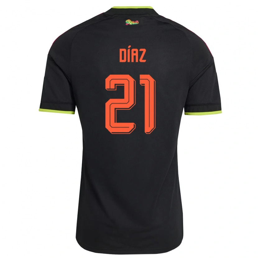 Danxen Män Peru Matías Díaz #21 Svart Gul Rosa Bortatröja Matchtröjor 26-28 Tröjor T-Tröja