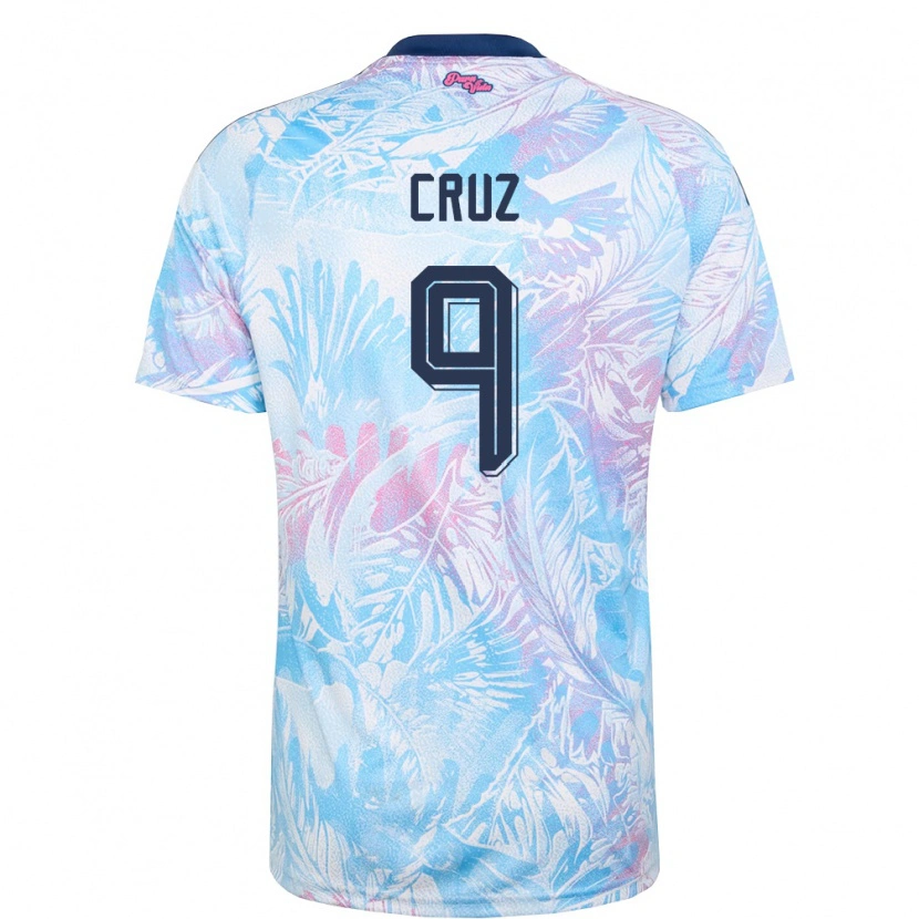 Danxen Män Costa Rica Esteban Cruz #9 Himmelblå Marin Rosa Bortatröja Matchtröjor 26-28 Tröjor T-Tröja