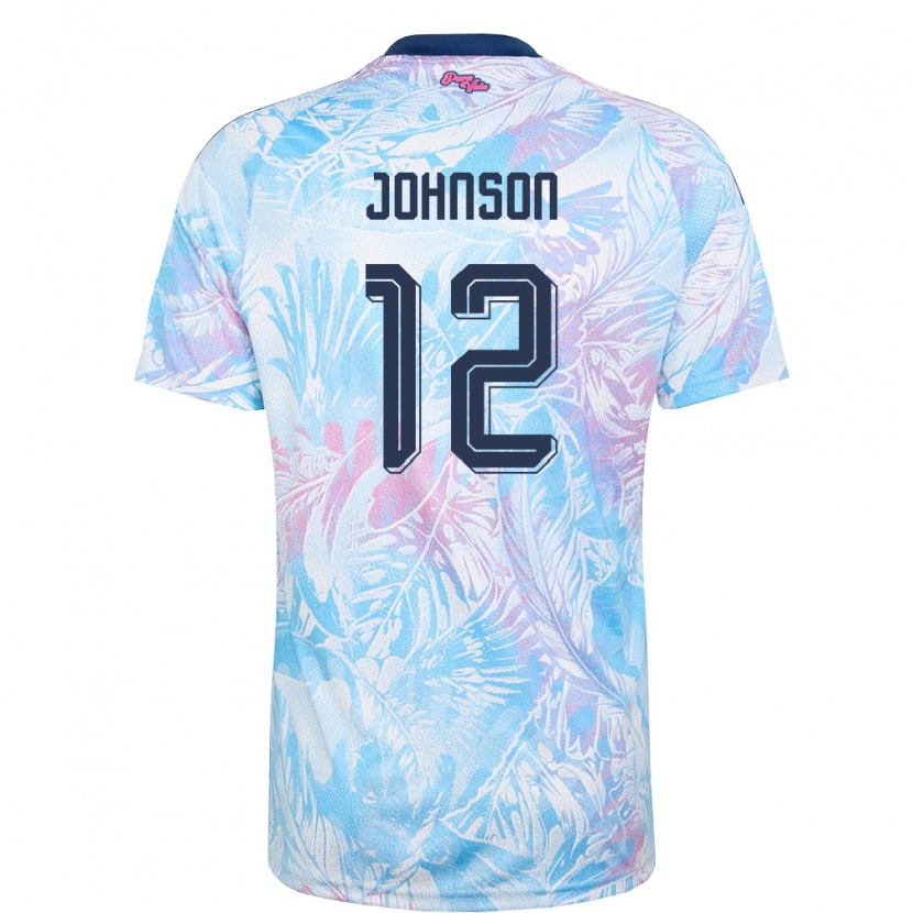 Danxen Män Costa Rica Shawn Johnson #12 Himmelblå Marin Rosa Bortatröja Matchtröjor 26-28 Tröjor T-Tröja