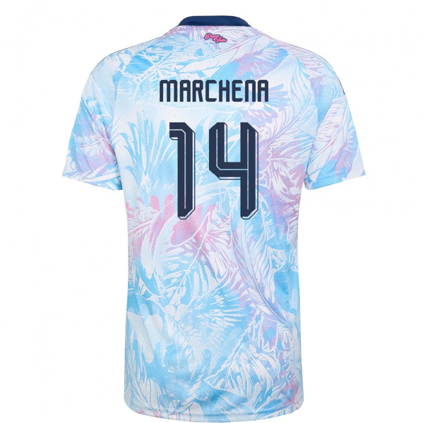Danxen Män Costa Rica William Marchena #14 Himmelblå Marin Rosa Bortatröja Matchtröjor 26-28 Tröjor T-Tröja
