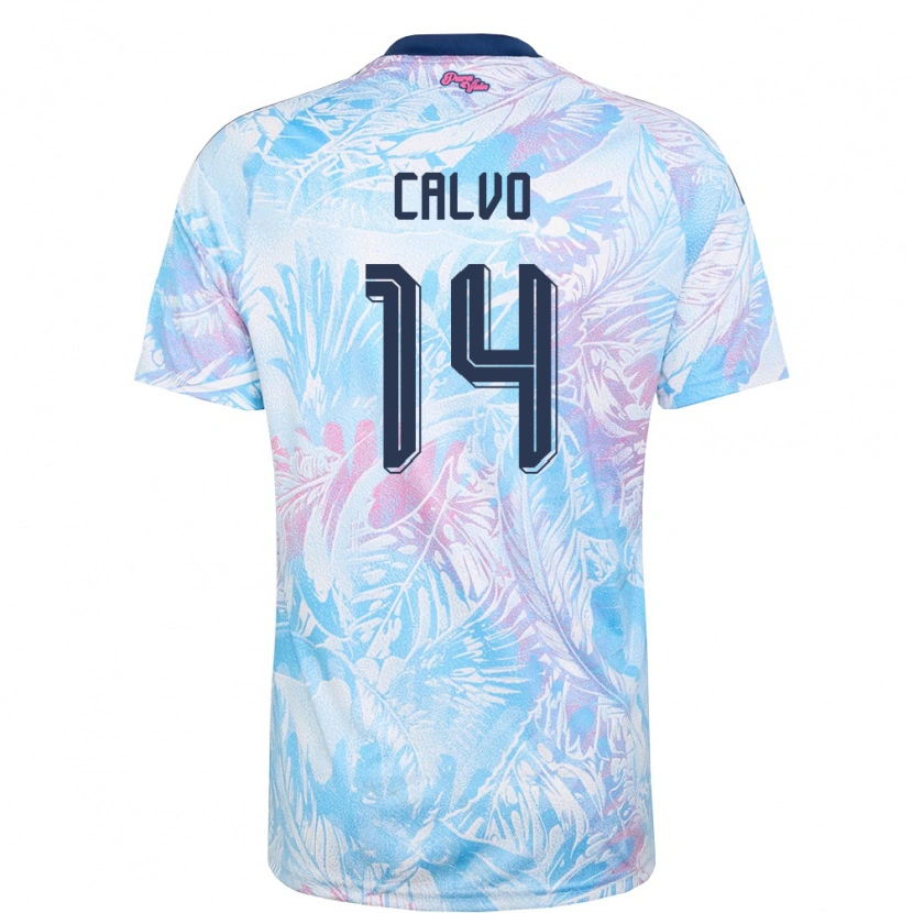 Danxen Män Costa Rica Isaac Calvo #14 Himmelblå Marin Rosa Bortatröja Matchtröjor 26-28 Tröjor T-Tröja