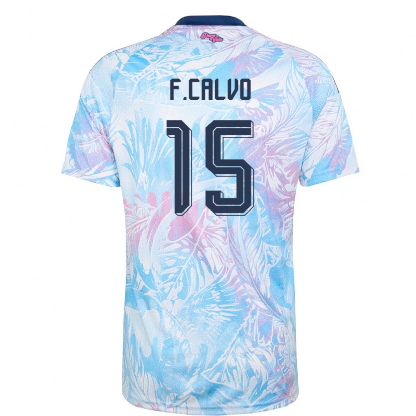 Danxen Män Costa Rica Francisco Calvo #15 Himmelblå Marin Rosa Bortatröja Matchtröjor 26-28 Tröjor T-Tröja