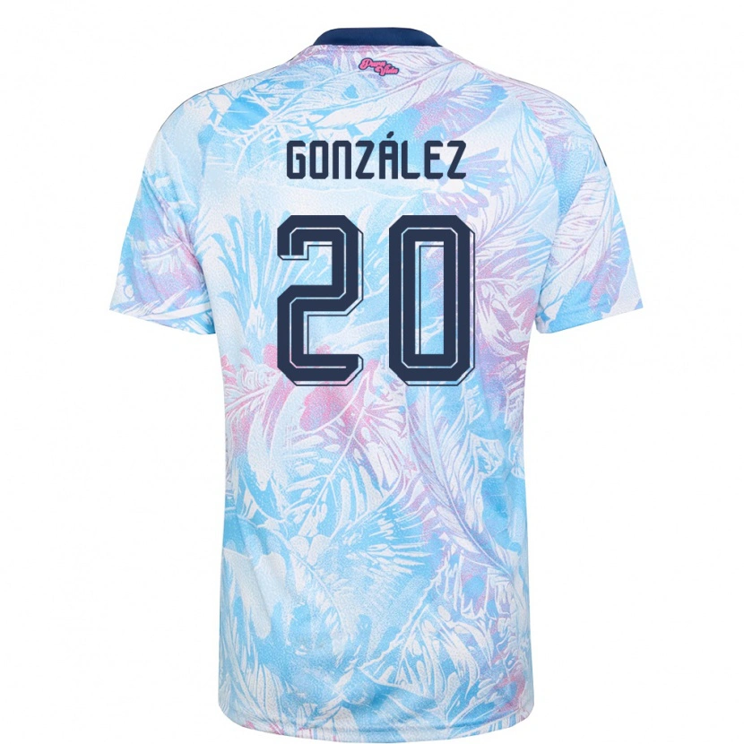 Danxen Män Costa Rica Julián González #20 Himmelblå Marin Rosa Bortatröja Matchtröjor 26-28 Tröjor T-Tröja