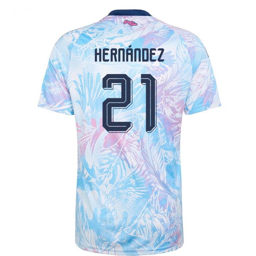 Danxen Män Costa Rica Keyner Hernández #21 Himmelblå Marin Rosa Bortatröja Matchtröjor 26-28 Tröjor T-Tröja