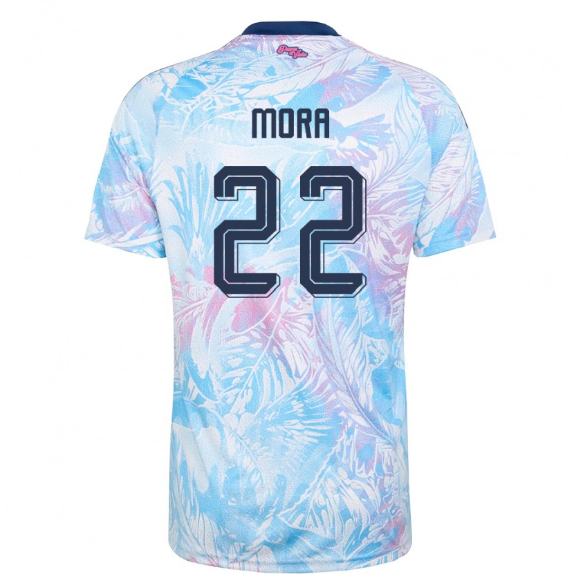 Danxen Män Costa Rica Carlos Mora #22 Himmelblå Marin Rosa Bortatröja Matchtröjor 26-28 Tröjor T-Tröja