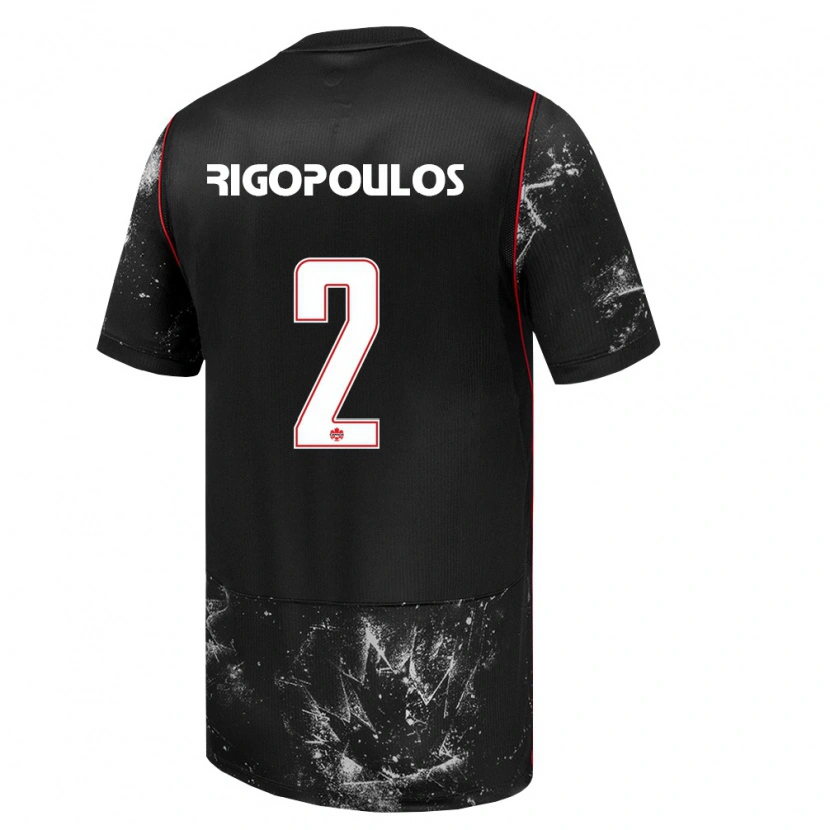 Danxen Män Kanada Theo Rigopoulos #2 Svart Vit Röd Bortatröja Matchtröjor 26-28 Tröjor T-Tröja